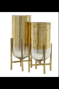 OUT OF STOCK SET OF 2  16", 18"H ALUMINUM GLASS VASE W/ STAND [201554] SHIP PALLET ONLY
